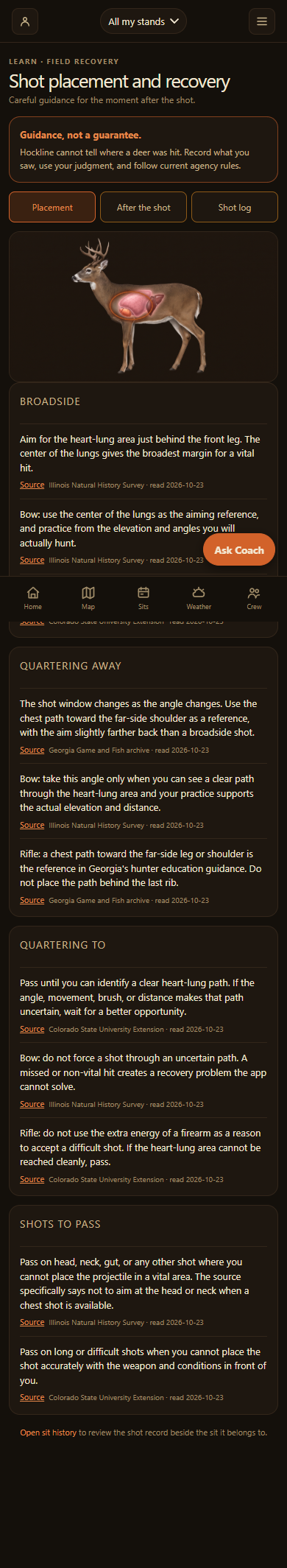 Hockline shot guide and shot log screen